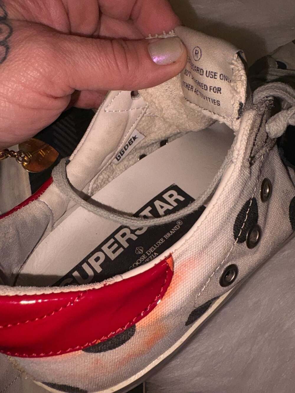 Golden Goose Super-Star Polka Dot Canvas Sneakers with Red Heel - Picture 5 of 7